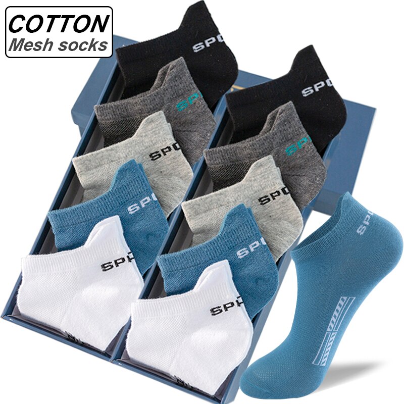10Pairs Mannen Sokken Katoen Zomer Sport Ademende Sokjes Mesh Casual Atletische Dunne Cut Korte Plus Size 39-48