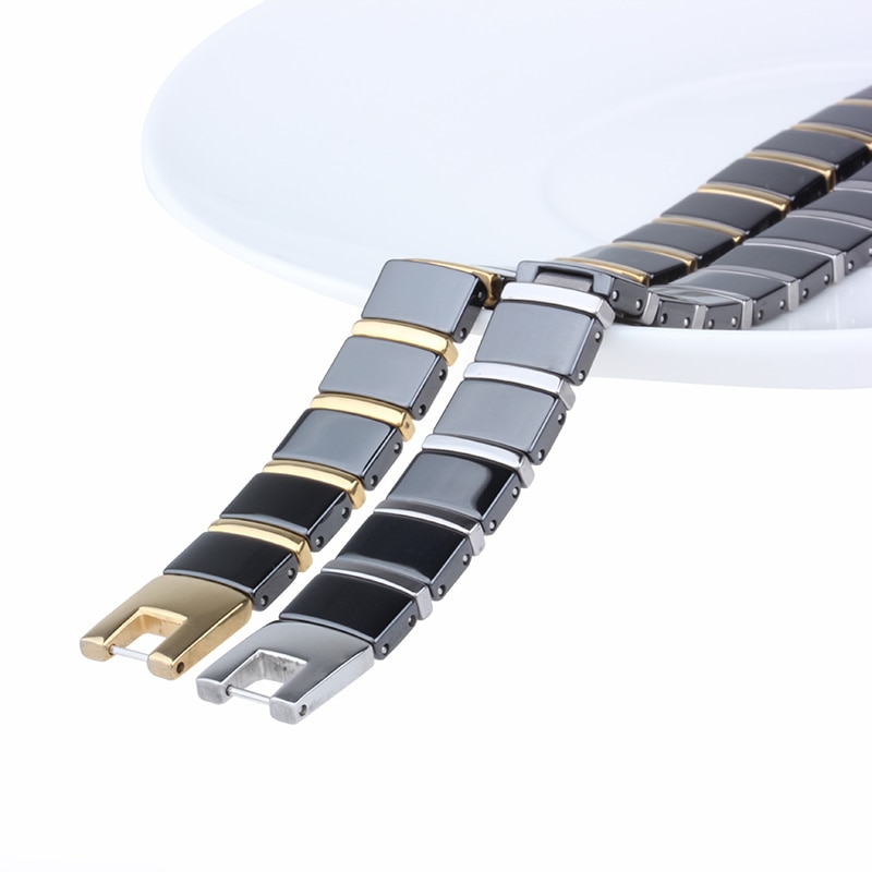 Gezonde Artritis Pijn Magnetische Therapie Armband Voor Mannen Zwarte Keramische &amp; Gold Rvs Heren Vriendschap Armbanden