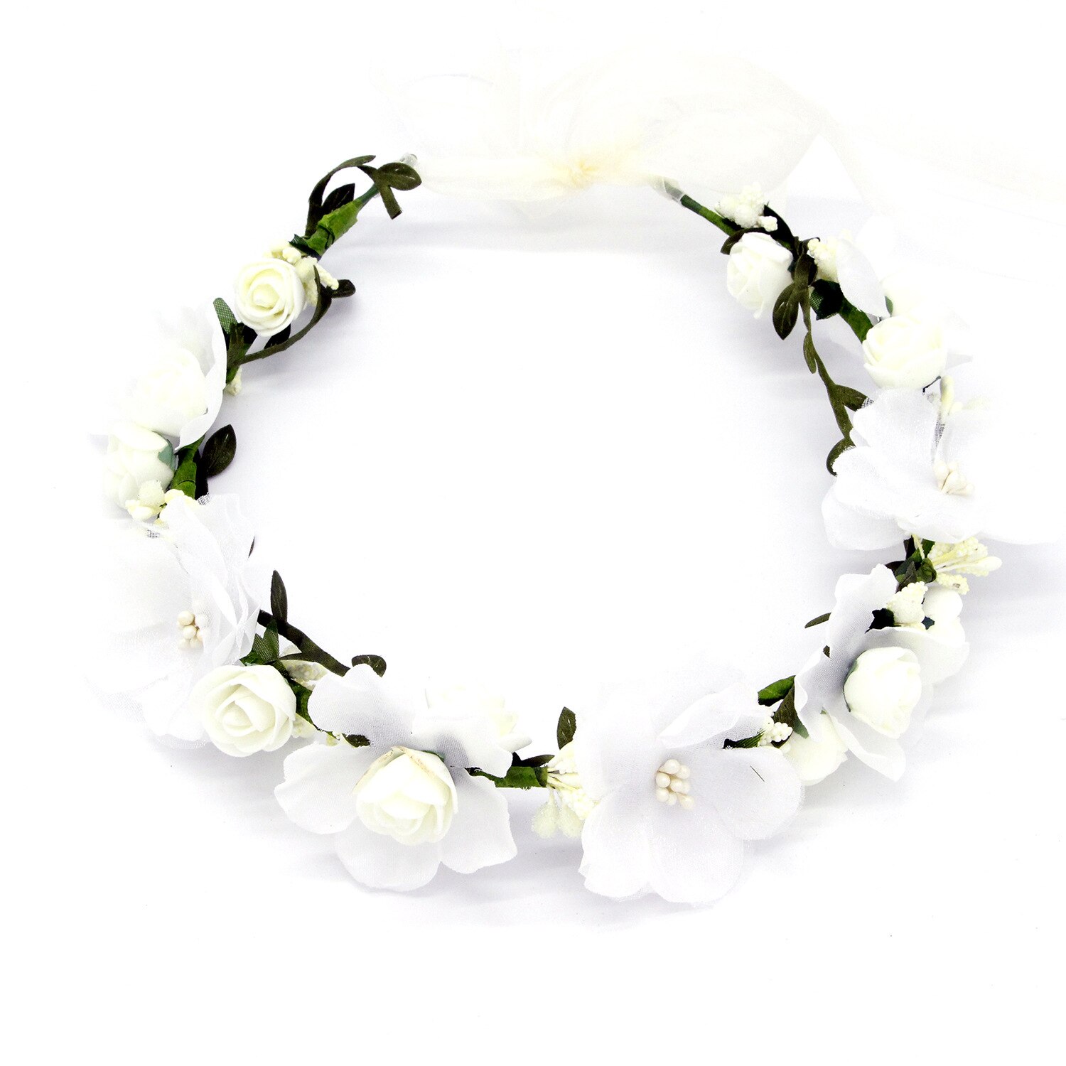 Estilo bohemio Mujer Flor del pelo corona boda vacaciones guirnalda de pelo guirnalda niñas flor diadema marrón accesorios para el cabello: white