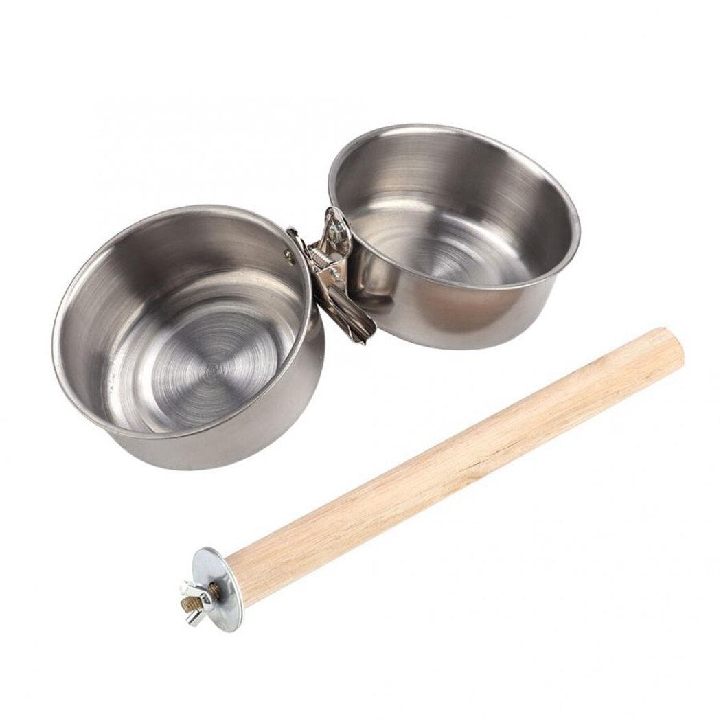 Bird Cage Bowl Set Double-bowl Parrot Cup Food Water Bowl with Perch Hanging Bowl Water Food Dish Pigeon Supplies