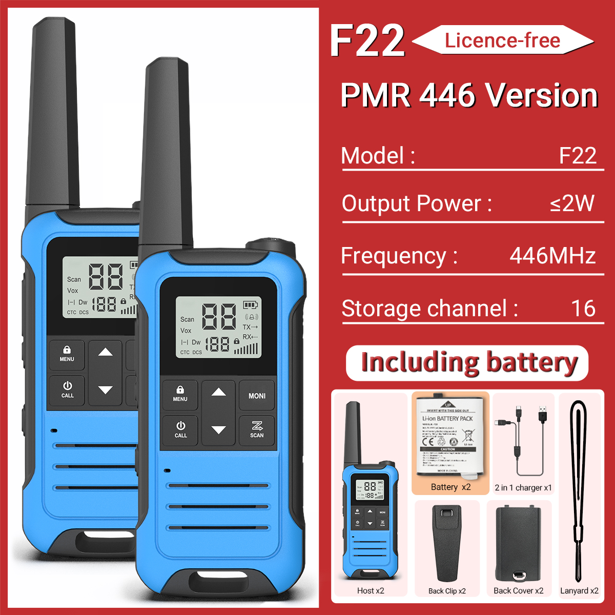 2 Stück baofeng f22 mini walkie talkie pmr446 frs tragbares Zwei-Wege-Radio-LCD-Display-Typ-C-Ladegerät für die Jagd: Rosa