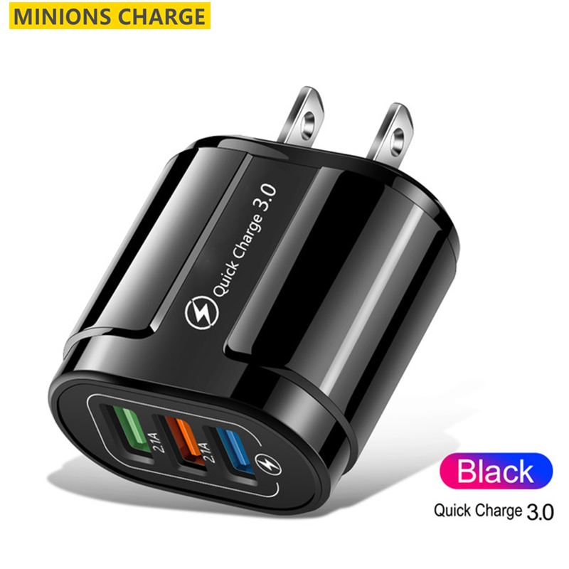 usb fast charger quick charge 3.0 4.0 universal wall mobile phone tablet chargers for iphone 11 samsung huawei charging charger: US Black