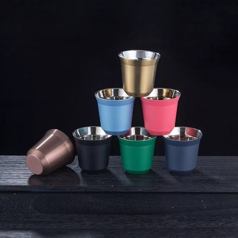 86ml Double Stainless Steel Espresso Cup Insulation Coffee Cup Capsule Shape Cute Cup Coffee Cup British Coffee Cups