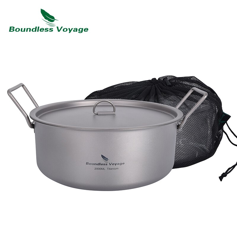 Grenzeloze Voyage 2L Camping Pot Titanium Voorraad Pot Outdoor Draagbare Holloware Met Deksel &amp; Vouwen Handvat Wandelen Picknick Kookgerei
