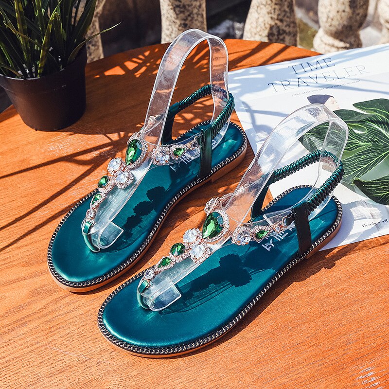 Bohemian Shoes Summer Women Crystal Flip Flops Sandals Flats Ladies Beach Sandals Casual Sweet Sandals Flats