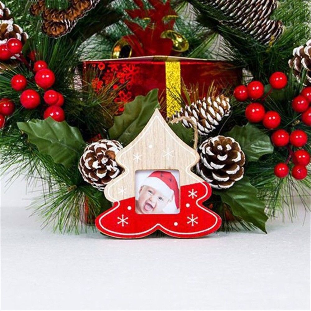 Christmas Tree Wood Photo Frame Pendant Xmas Hanging Pendant Ornament Home Decor