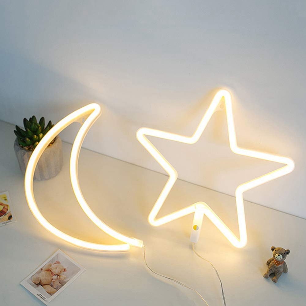 Decorative LED Crescent Moon Neon Light Sign Neon Wall Light up Sign Art Decor LED Sign for Xmas Bedroom Home Kids' Birthday