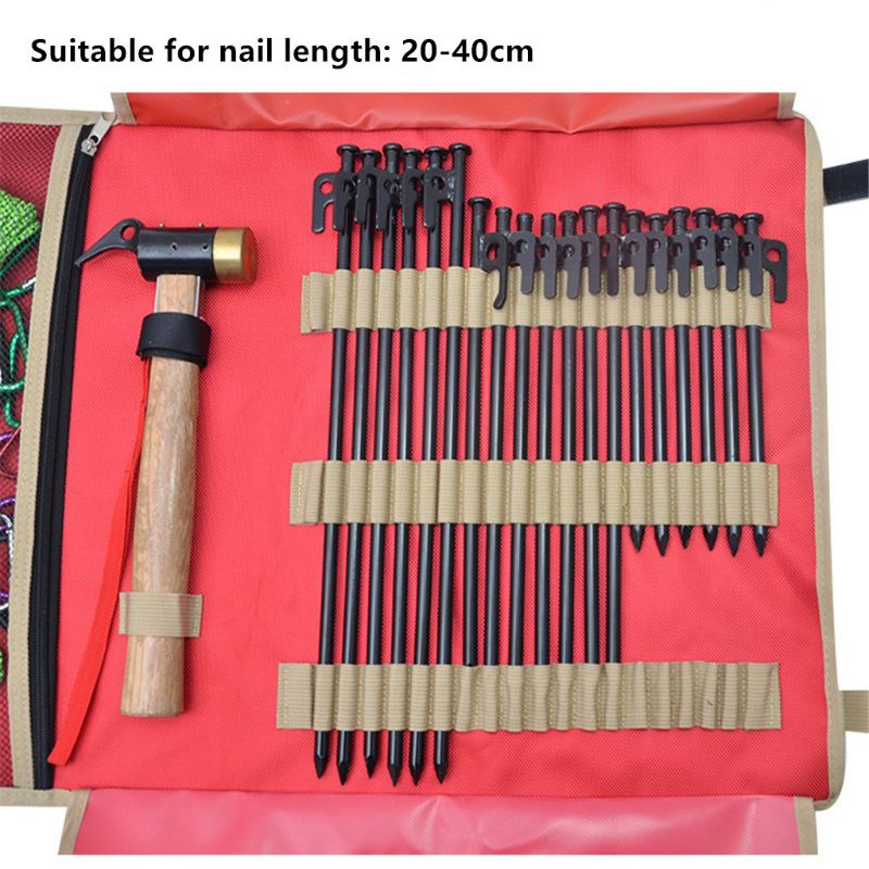 Udendørs camping telt pløk søm opbevaring taske telt hammer vind reb bærbar sammenfoldelig tote taske værktøj organisator