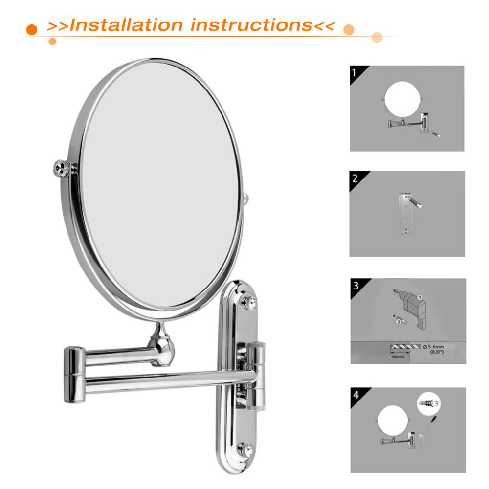 Vidric bathroom wall mounted extended folding arm make up mirror magnifying bathroom mirror chrome dual