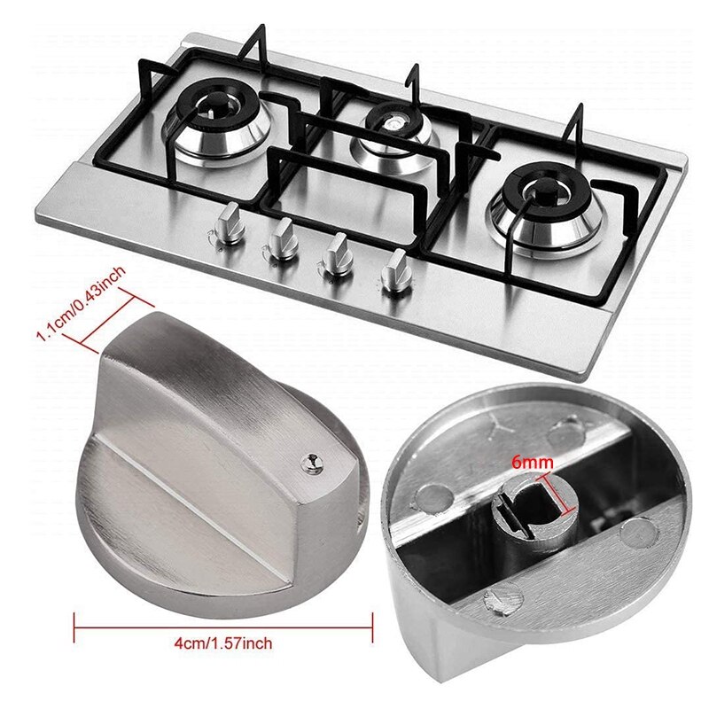 4 peças botão fogão a gás botões de metal fogão a gás botão de controle fogão a gás botões de fogão de metal para a cozinha 6mm