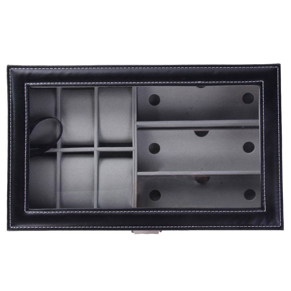 2/6/10/12 girds couro/fibra de carbono luxo caixa de relógio caixa de armazenamento de jóias relógio organizador para anéis pulseira exibição titular caso