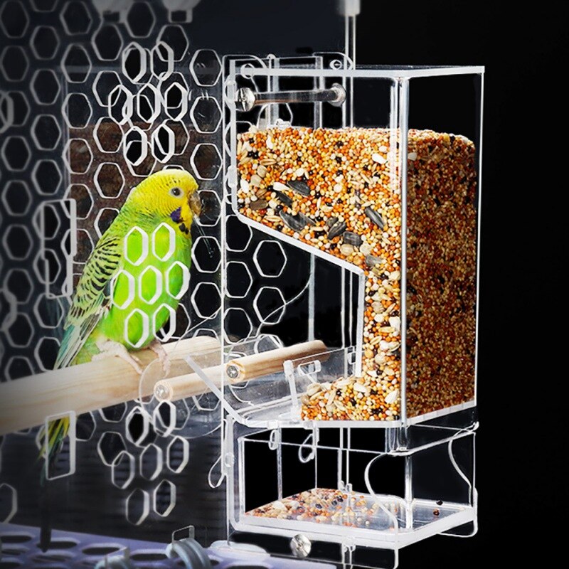Anti-éclaboussures perroquet mangeoire anti-éclaboussures oiseau volaille mangeoire automatique acrylique alimentaire boîte perroquet Pigeon animal de compagnie oiseau jouet #