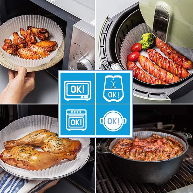 50Pcs 16cm Special Paper for Air Fryer Baking Disposable Paper Liner Non-Stick Mat Barbecue Plate Food Oven Kitchen Pan Pad