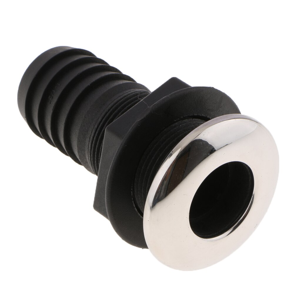 Black Metal Boat Thru Hull Fitting Drain Connector for 30mm Hose Barb