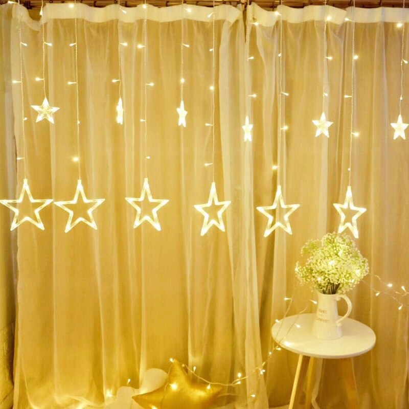 Jul fe lys festoon ledede streng lys stjerne krans på vinduet gardin indendørs træ dekoration halloween bryllup lys