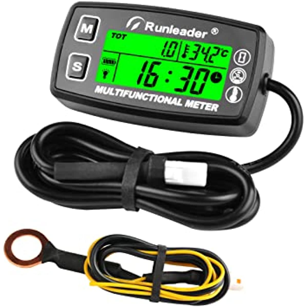 Digital turtallsmåler, motortemperaturmåler, varsling, turtall og temperatur, bakgrunnsbelysning, display for plentraktor, kompressor, generator, snøscooter