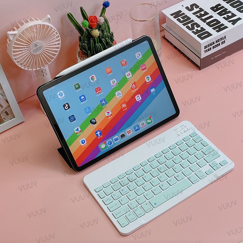 Hiszpańska klawiatura kompatybilna z Bluetooth dla tabletu rosyjska portugalska Android iOS Mini bezprzewodowa klawiatura tabletu dla ipada: Light green
