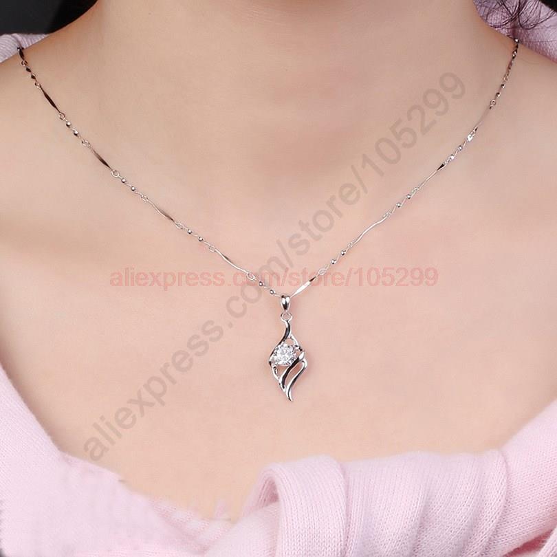 ángulo de ala de agradable de Plata de Ley 925 colgante de joyas de plata collar de Corea joyería pendiente + Cadena de 18"