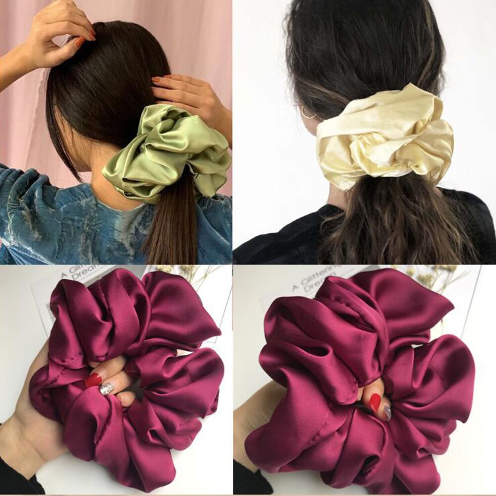 Overdimensionerede scrunchies store gummihårbånd elastiske hårbånd girs hestehaleholder glat satin scrunchie kvinder hår tilbehør