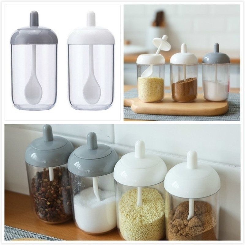 Gewürz Glas mit Deckel Löffel Set Kunststoff Kräuter Würze Dosen Salz Lagerung Container Dichtung Box Pfeffer Gewürz Dosen Küche Veranstalter