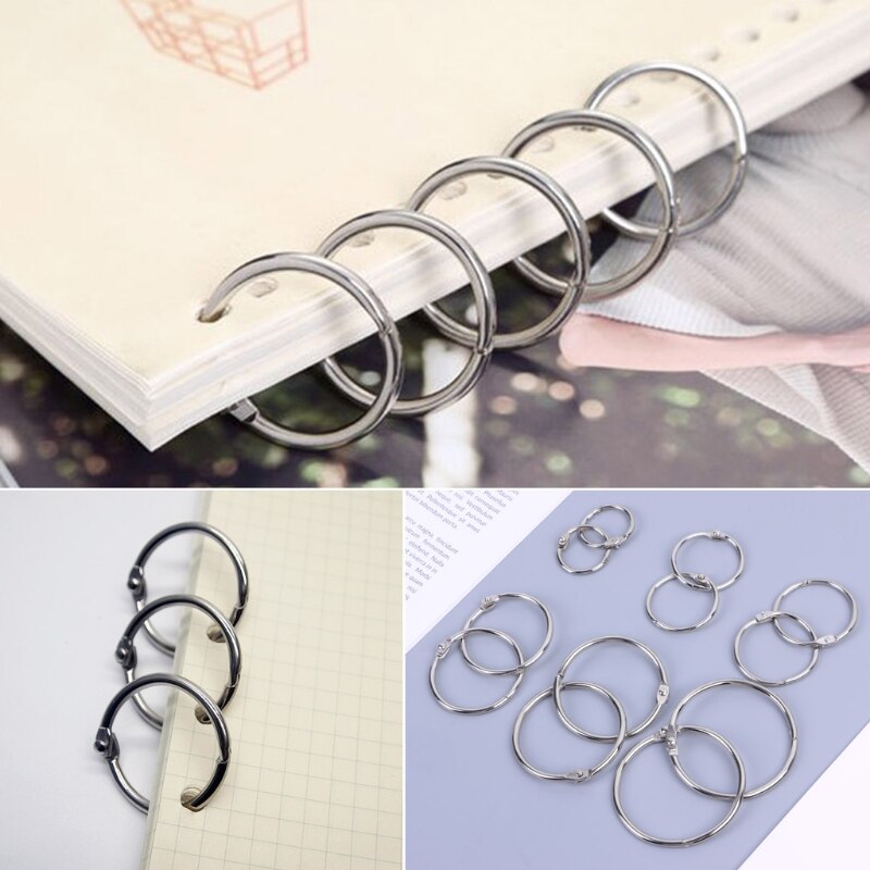 Anillo de Metal para encuadernación de hojas sueltas, aro multifuncional para encuadernación de libros, llavero circular, suministros de oficina, 10 Uds.