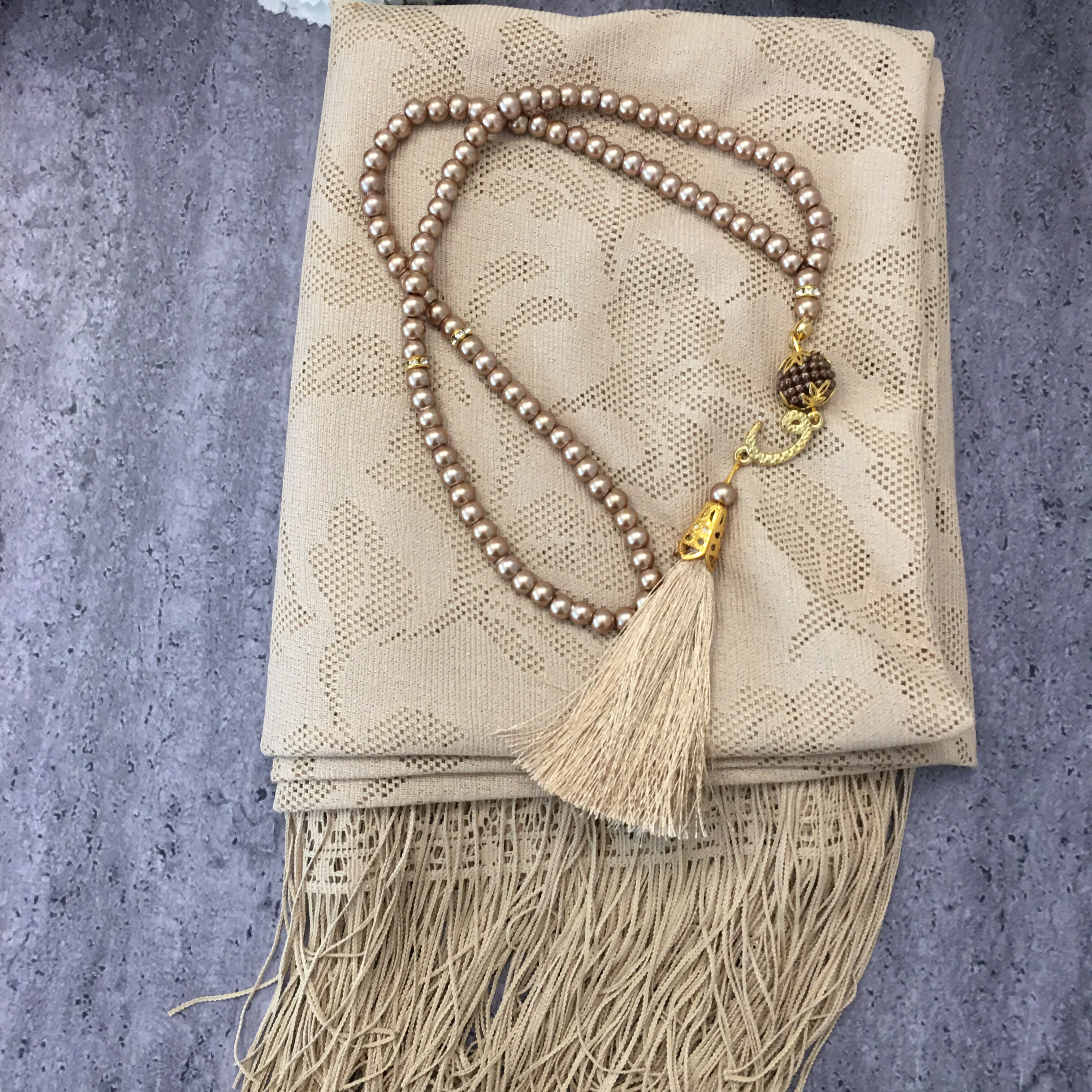 beige sjal tasbeeh sett, sjal islamsk muslim, sjal til kvinne, islamsk til mamma, eid, muslim