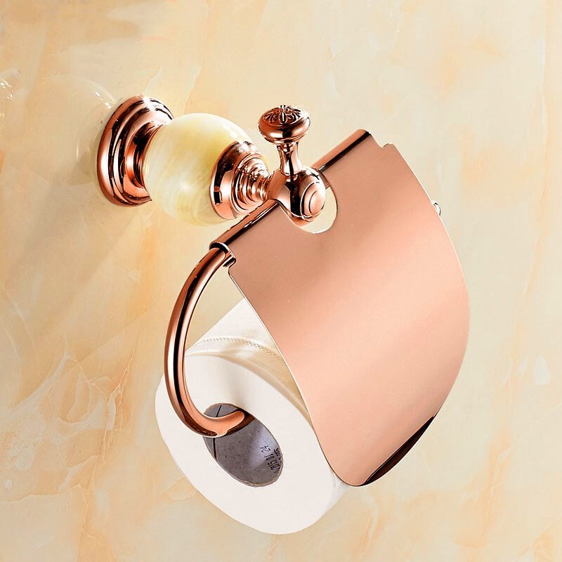 Roze gouden badkameraccessoires, jade badjashaak, handdoekring, toiletrolhouder, koper, messing, moderne badkameraccessoireset  wb8870: Papierhouder