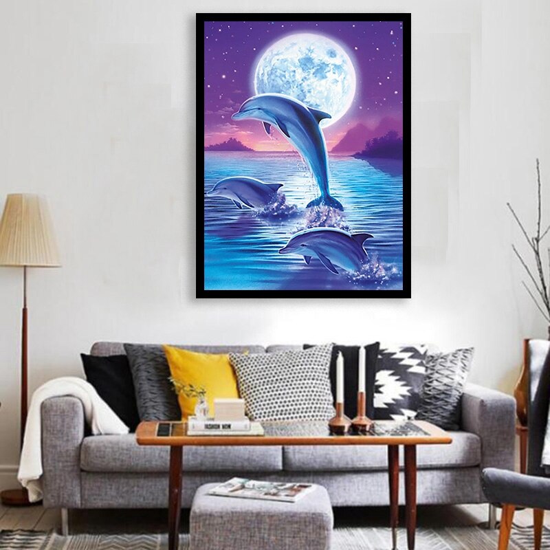 DIY 5D Diamond Painting Kits for Adults Dolphin Embroidery Diamond Art Painting Full Drill Home Wall Decor