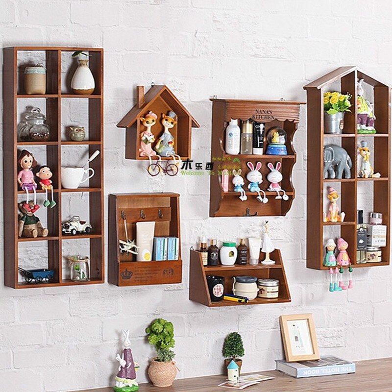 Étagère murale en bois colorée rétro, décoration créative pour maison en forme d'étagère, décoration artisanale pour chambre d'enfants WF925