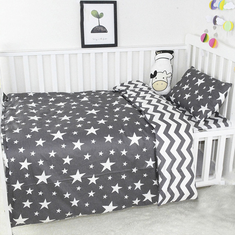 3 st baby sängkläder set bomull spjälsäng barnsäng överkast vit randigt mönster barnsäng inklusive påslakan örngott lakan