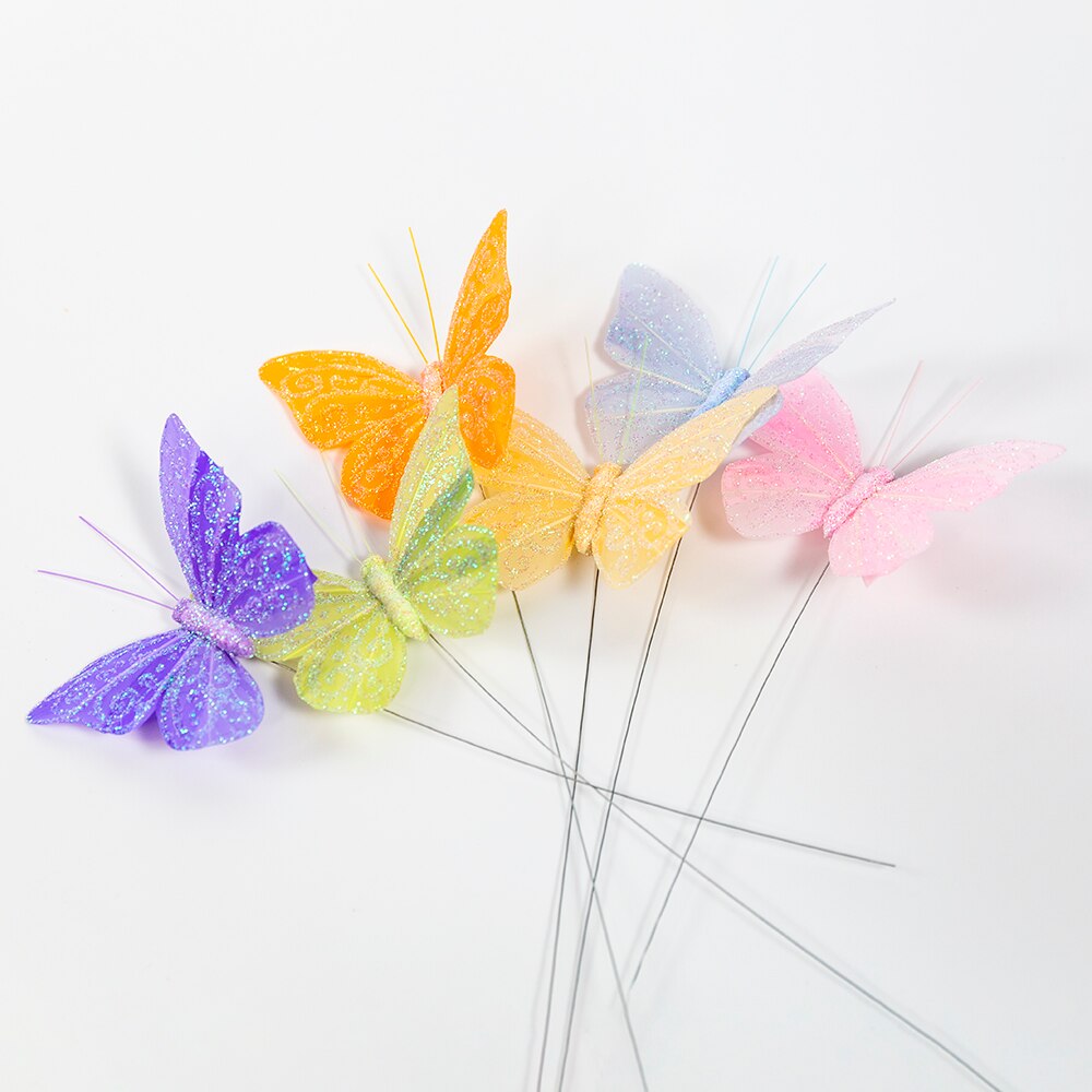 12pc feather with glitter butterfly wedding photography balcony garden decoration pastoral home decoration balcony decoration