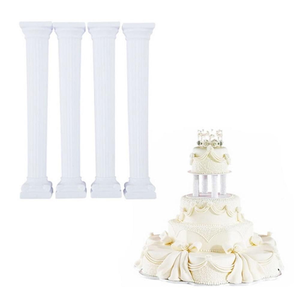 4pcs White Cake Pillars Wedding Cake Stands Cake Roman Pillar Fondant Cake Tier Separator Support Stand Decor