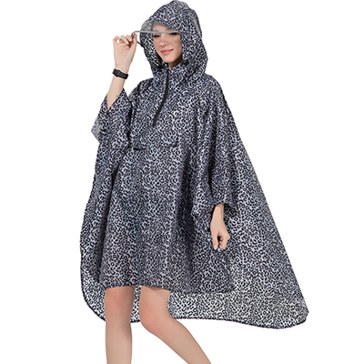 nuevos 3 patrones de de poliéster impermeable mujeres lluvia capa con capucha para damas hombres senderismo bicicleta lluvia poncho: Black Leopard