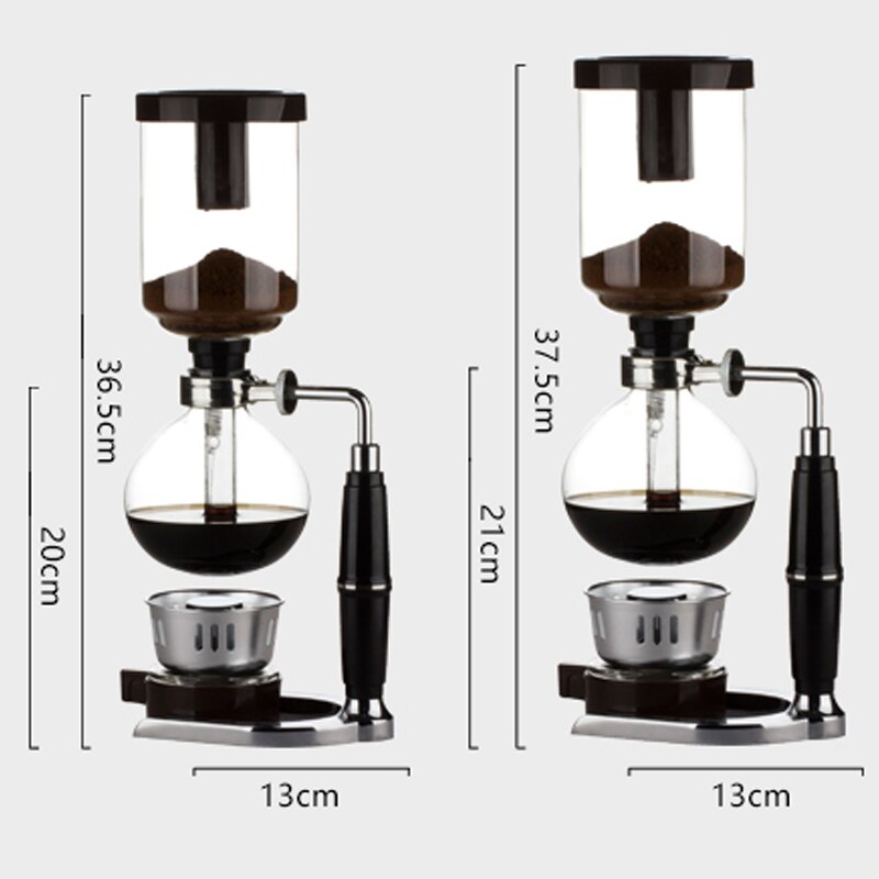 3/5Cups Siphon Coffee Maker Home Vacuum Glass Manual Siphon Coffe Pot with Alcohol Burner Tabletop Syphon Tea Pot Coffee Brewer