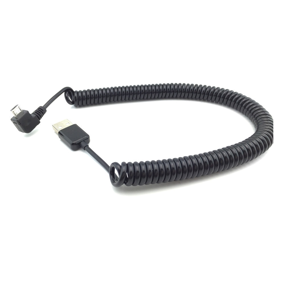 50cm/200cm 90 degree right elbow Spring Coiled USB 2.0 Male to Micro USB Data Sync Charger Cable for Android mobile phones