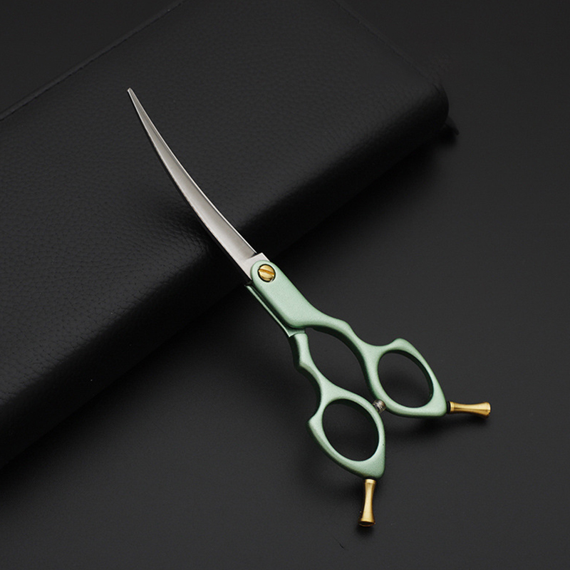 Japan 440C Curved Dog Grooming Scissors 6/6.5 Inch Stainless Steel Pet Shear with Alloy Handle Teddy: 6.5 inch / Green  