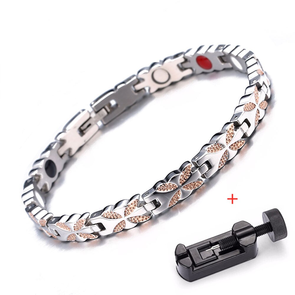 Stainless Steel Motion Health Care Bracelet For Women and Mens Rose Gold Color Grain Magnetic Bracelet Women Jewelry: RGold with tool