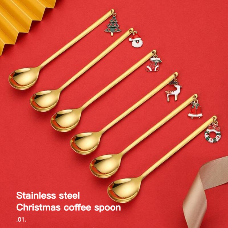 Cute Xmas Spoon Metal Merry Christmas Spoons Coffe Cake Spoon Scoop Xmas Party Table Ornaments Christmas For Kids