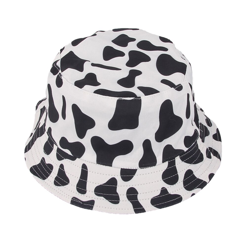 [ Meltryllis] Fishermen Cap For Women Gorras Summer Reversible Black White Cow Pattern Bucket Hat: Cow