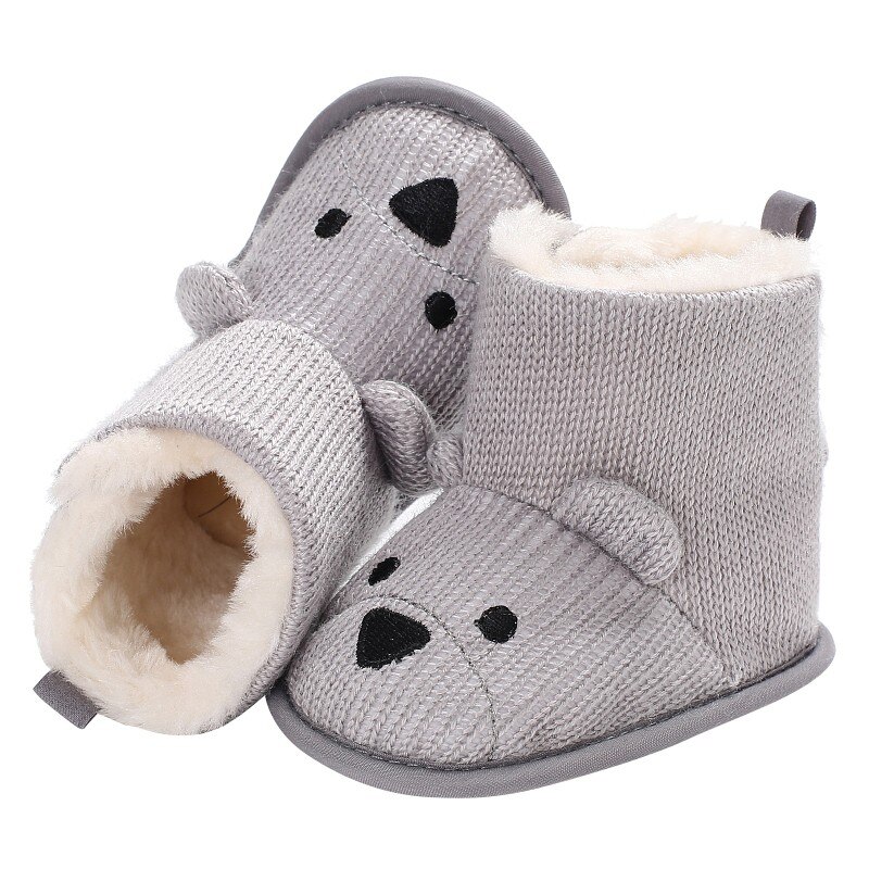 Mode Baby Winter Schoenen Laarzen Leuke Cartoon Beer Babyschoenen Gebreide Warm Houden Booties Baby Peuter Pasgeboren Laarzen: Grijs / 1