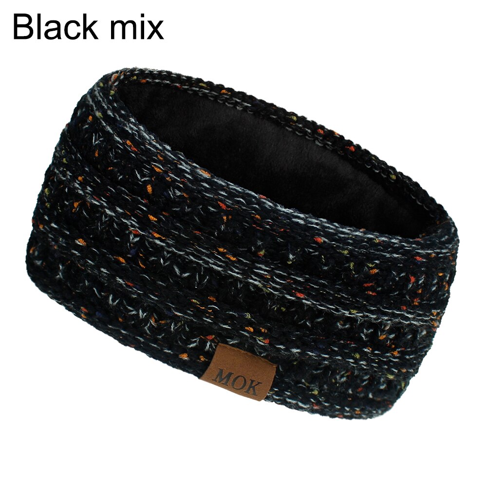 Inverno ao ar livre orelha mais quente headbands para as mulheres macio quente malha velo forrado faixa de cabelo para ciclismo ao ar livre caminhadas acampamento: Black mix