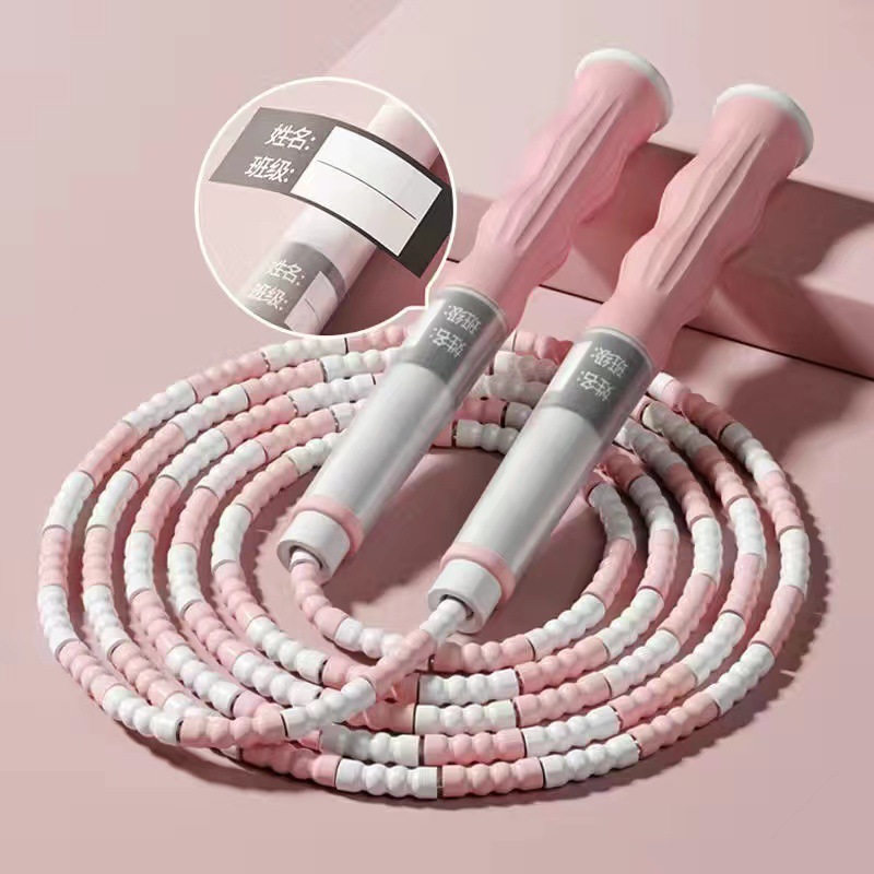 2.8M corde d'exercice corde à sauter bambou PVC débutant adulte enfant doux perlé sans enchevêtrement segmenté Fitness câble à sauter entraînement: WHITE