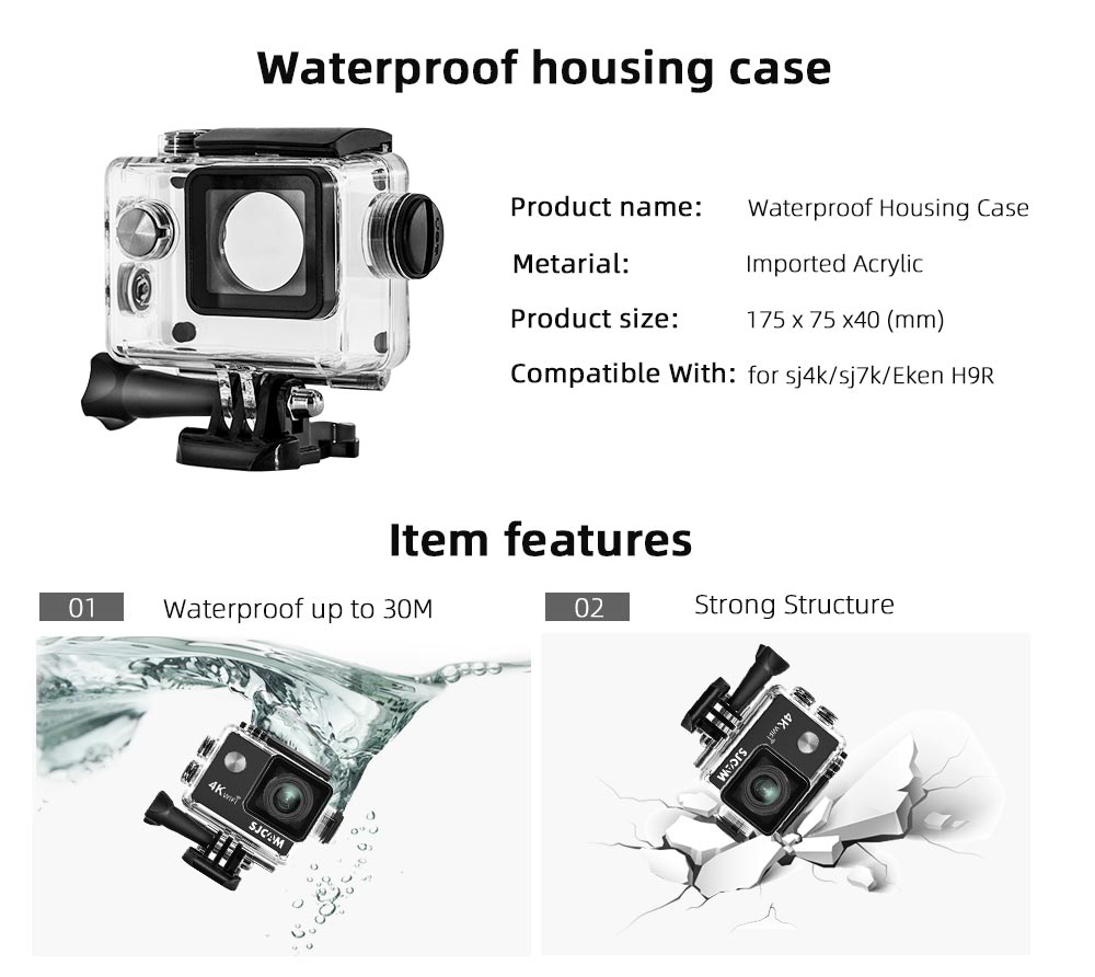 Para Eken H9 Sj4000 Gopro 7 6 5 4K, cámara deportiva de acción para buceo, funda carcasa impermeable, Kit de accesorios protectores de caja