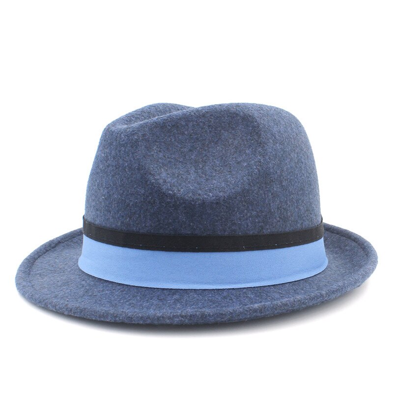 Ull kvinnor homburg fedora hatt med kort brim trilby filt båt jazz hatt med blått band bra pack  a18: Mörkblå