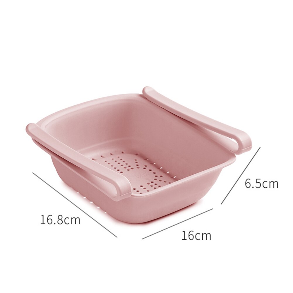 Adjustable Refrigerator Storage Busket Rack Shelf Fridge Drawer Shelf Kitchen Organizer Fruit Vegetable Washing Basket: Pink B