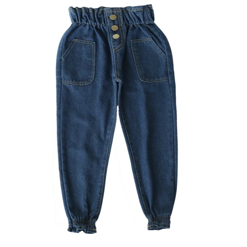 Højtaljet teenager pige jeans efterår blå børn jeans til piger børn bukser fritidsbukser tøj til 3-14 år