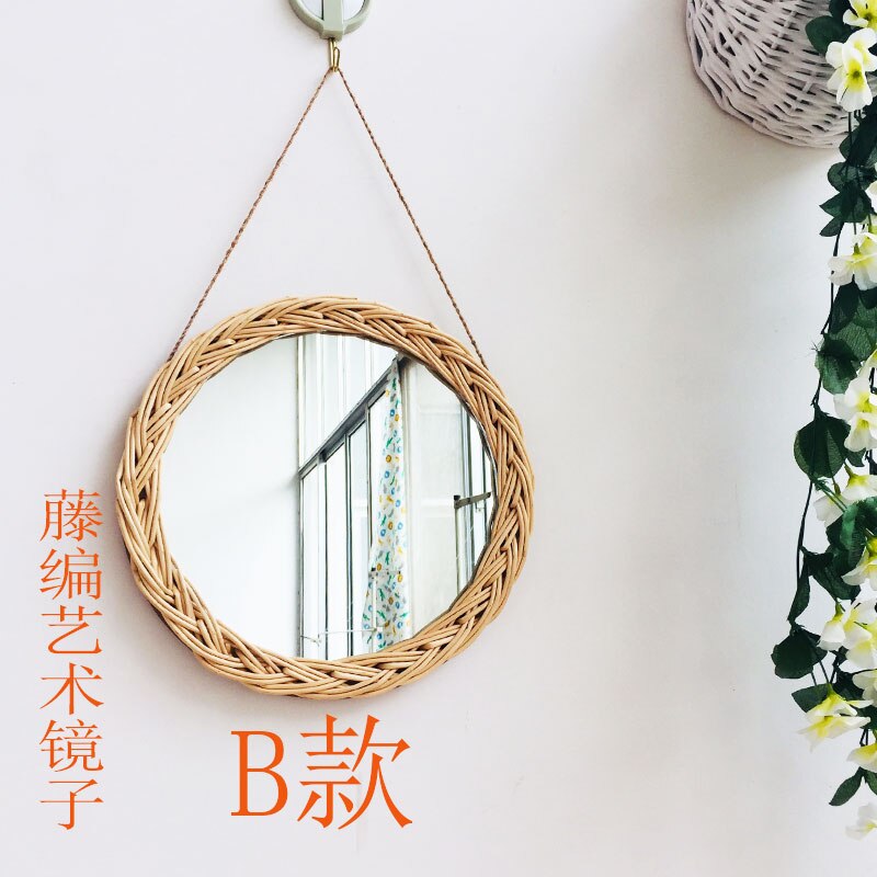 Accroche-miroir mural décoratif en rotin | Cadre en osier, style cosmétique, Unique, motif rétro, tendance: B