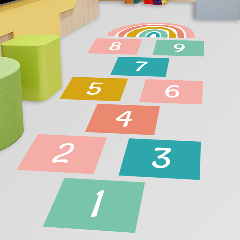 Cartoon Jump Spel Skip Vierkante Regenboog Floor Stickers Kleurrijke Vierkante Voor Kinderkamer Play Room Game Muurstickers Plezier Hebben sticker