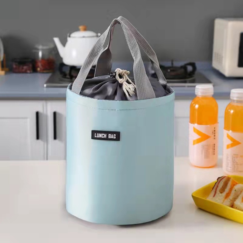 Large Capacity Portable Lunch Bag Fresh-keeping Cylindrical Insulated Lunch Box Round Aluminum Foil Food Thermal Cooler Tote: Yellow