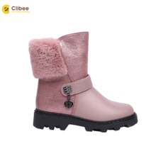 Clibee Warm Winter Kids Laarzen Meisjes Waterdichte Thicken Sole Wollen Voering Laarzen Kinderen Hoge Kalf Schoenen Met Rits Maat 32-37: PINK / 27